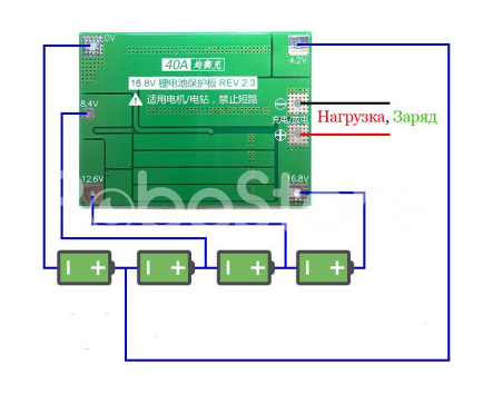 Плата захисту і заряду літієвих акумуляторів BMS 4S 40А