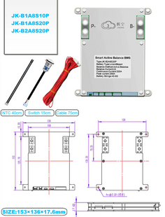 BMS 100A 4S-8S 12V-24V JKBMS 1A балансирование LiFePo4 Li-ion LTO B1A8S10P